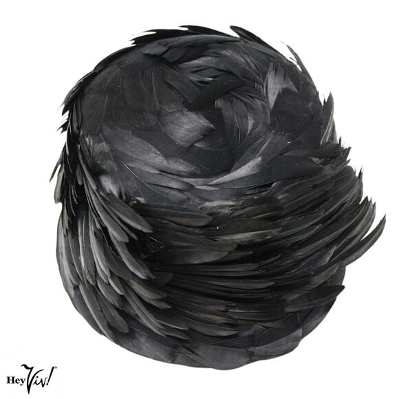 Vintage Black Feather Cloche Hat Cocktail Party Dramatic Elegant Design -Hey Viv - Picture 4 of 7